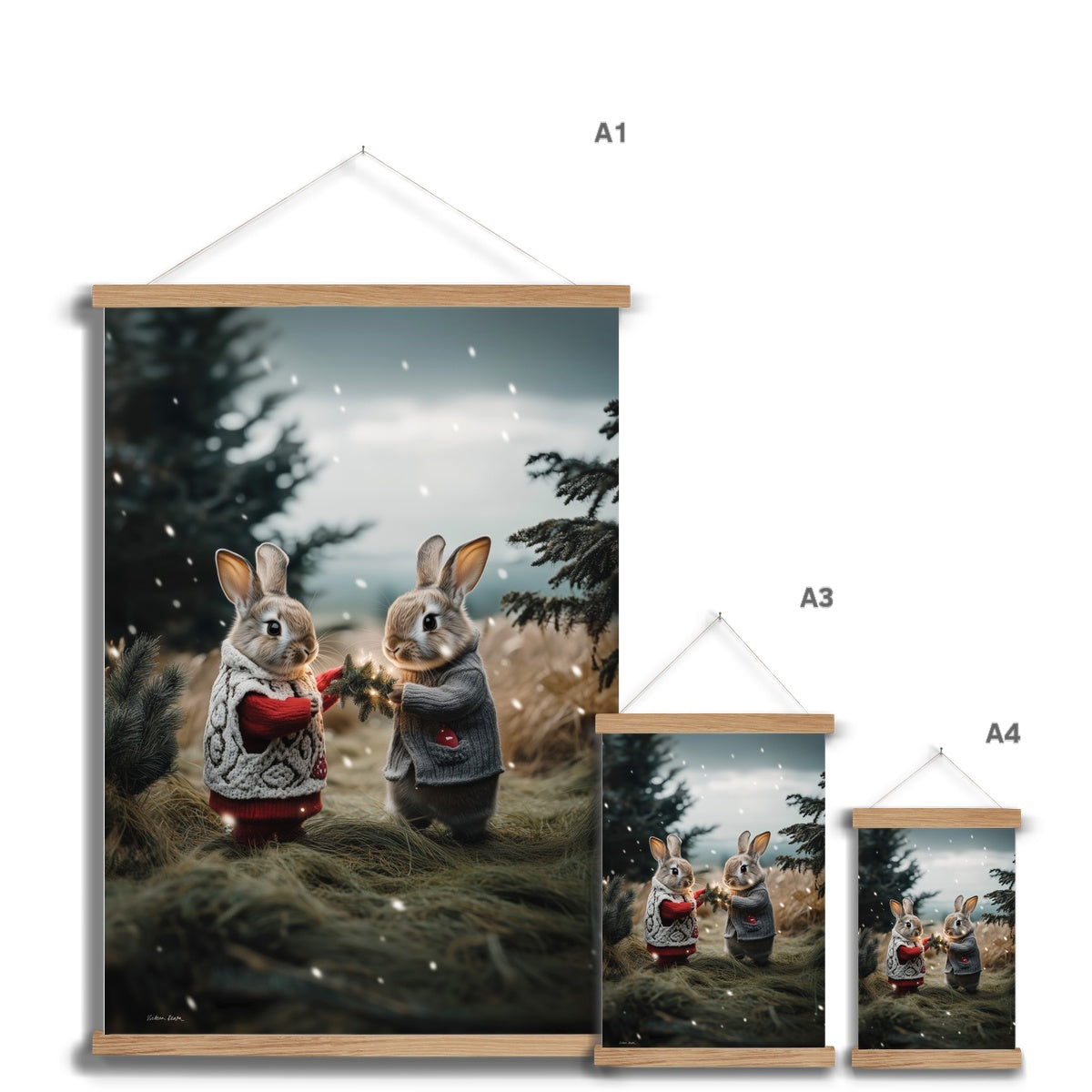 Christmas and Snow Friends Fine Art Print with Hanger