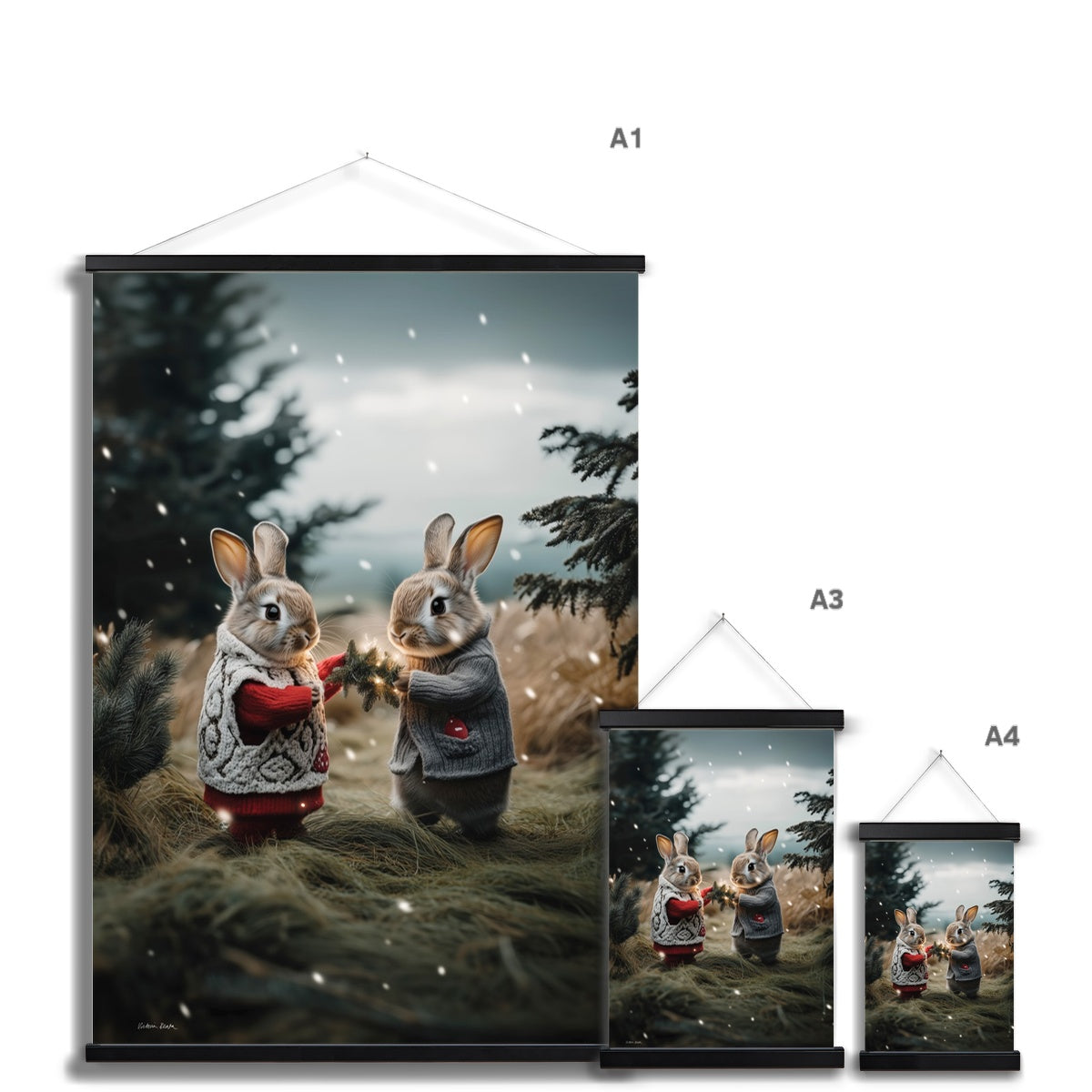 Christmas and Snow Friends Fine Art Print with Hanger