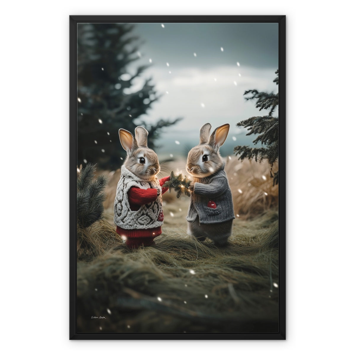 Christmas and Snow Friends Framed Canvas