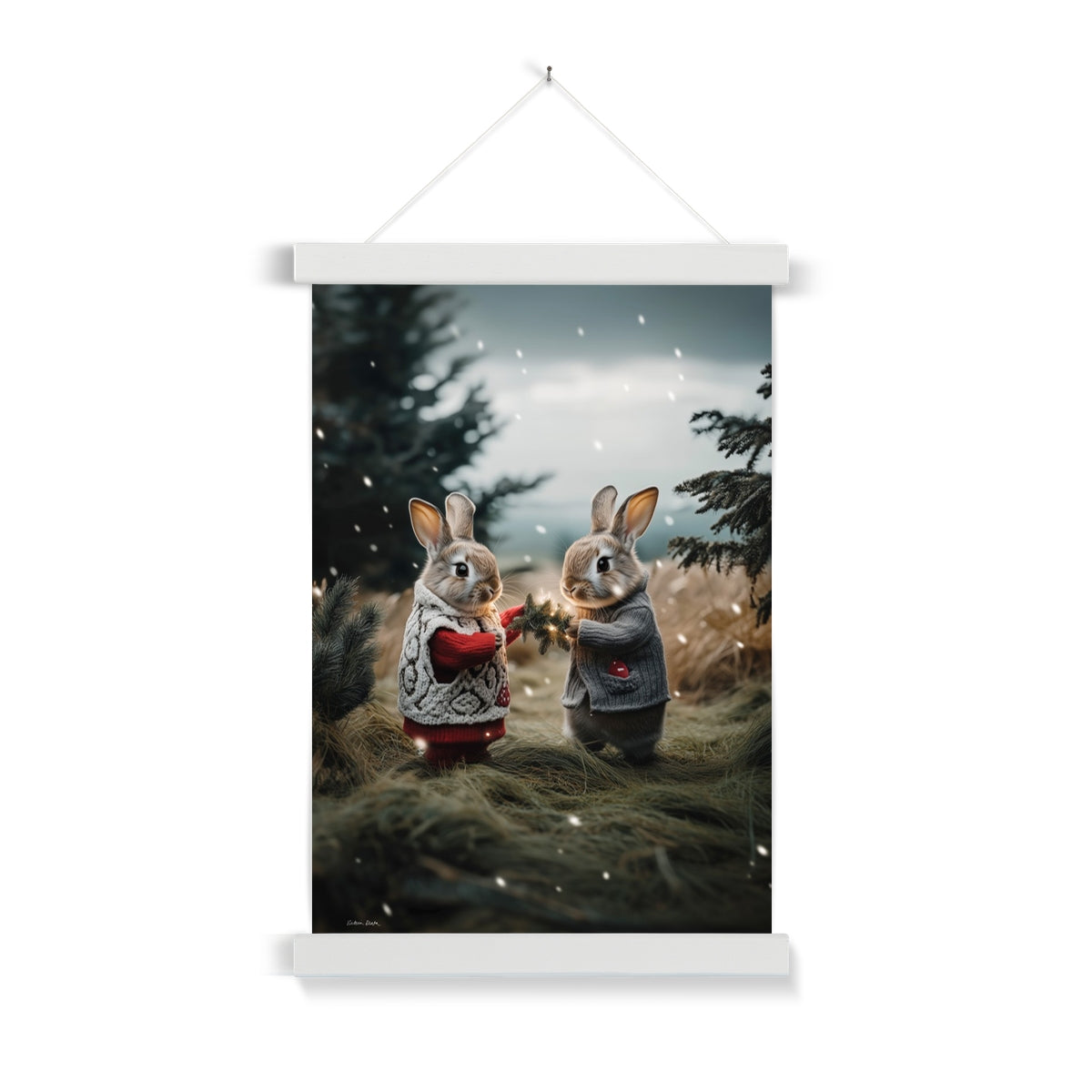 Christmas and Snow Friends Fine Art Print with Hanger