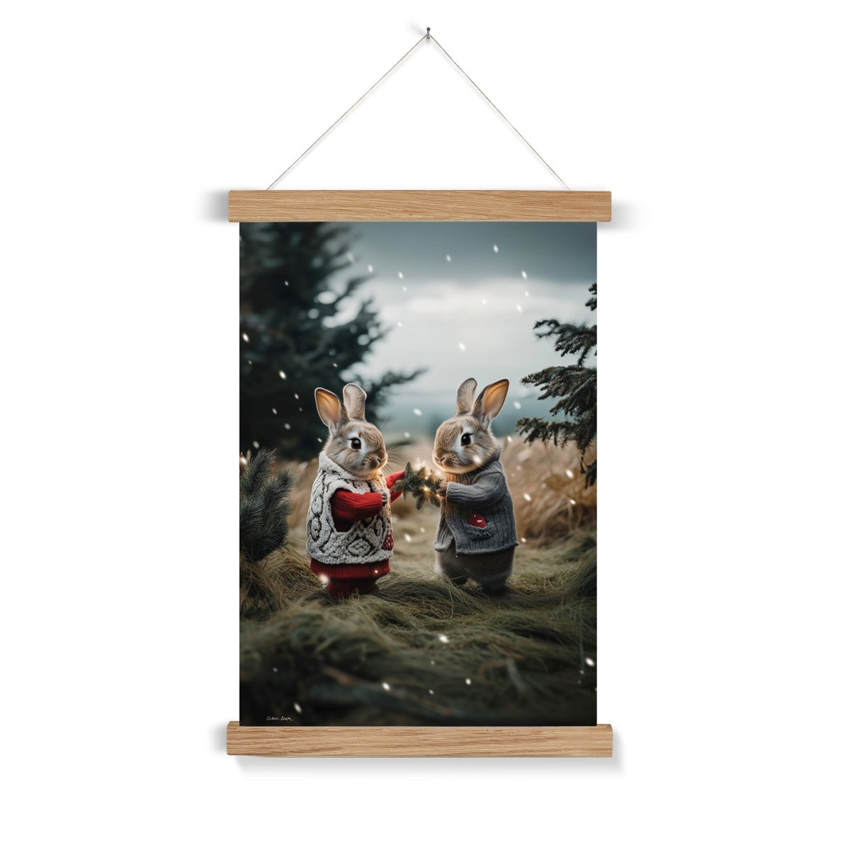 Christmas and Snow Friends Fine Art Print with Hanger