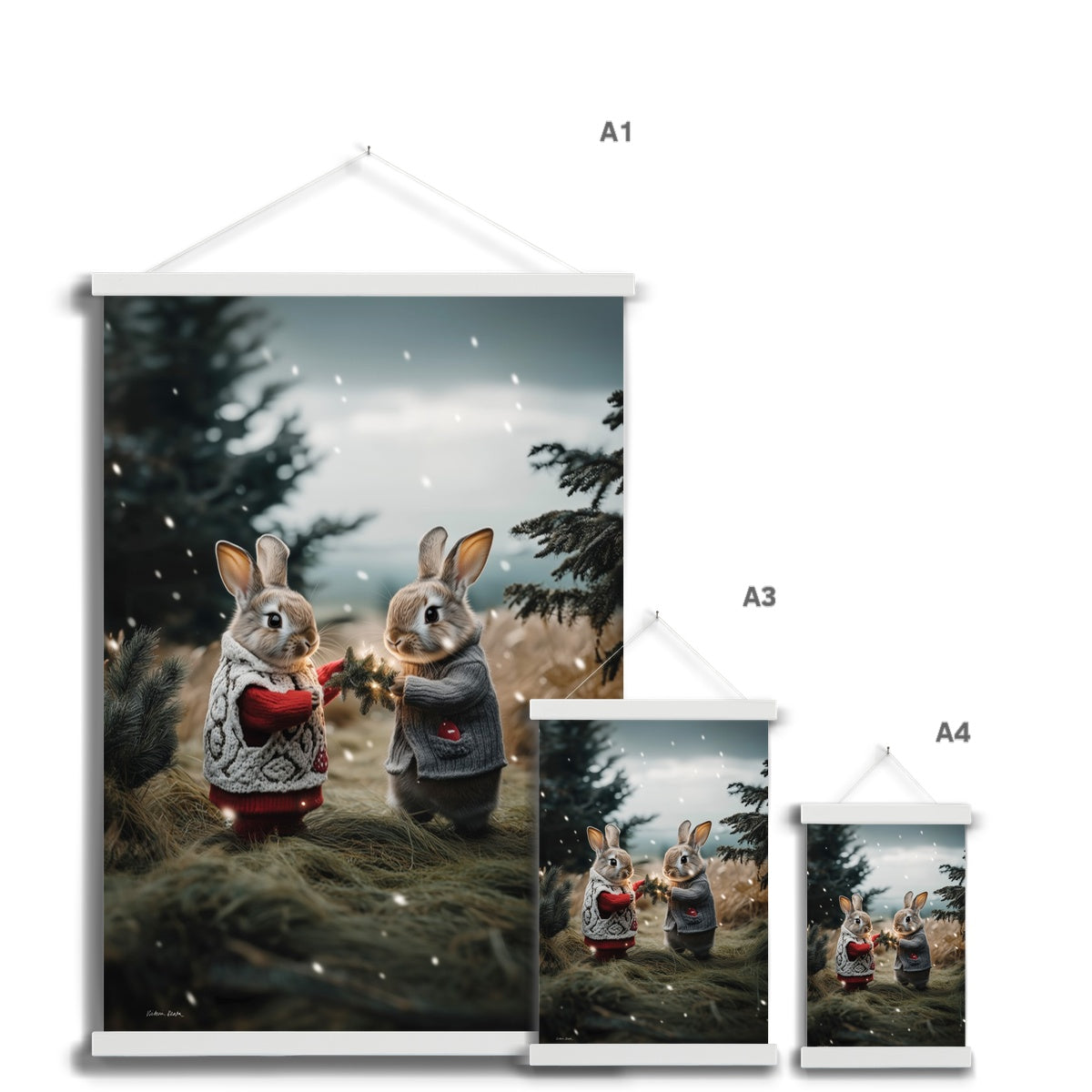 Christmas and Snow Friends Fine Art Print with Hanger